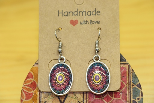 Brincos de Cabochão Ovais – Mandala Boho Vibrante