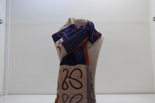 Lenço Acetinado "Geometric Script" – Design Azul e Bege