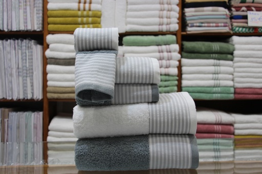 Conjunto de Toalhas de Turco em Cinzento e Branco com Barra às Riscas
