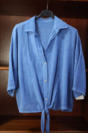 Camisa Cropped em Algodão com Nó Frontal – Azul Oceano