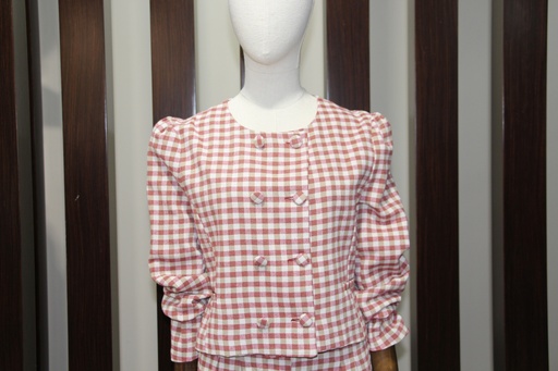 Blazer Curto em Xadrez Vichy com Abotoamento Duplo